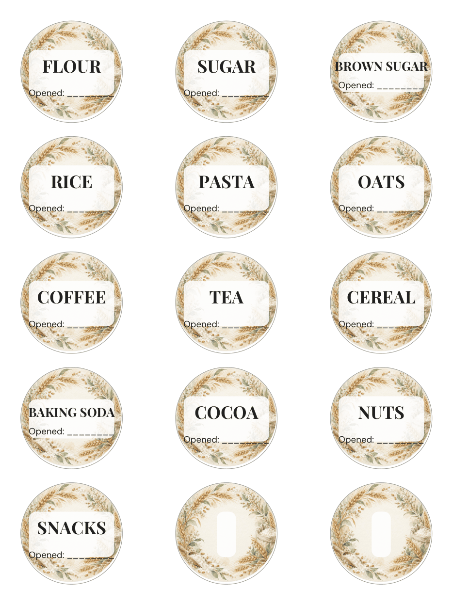 Preview of the first page of Pantry labels