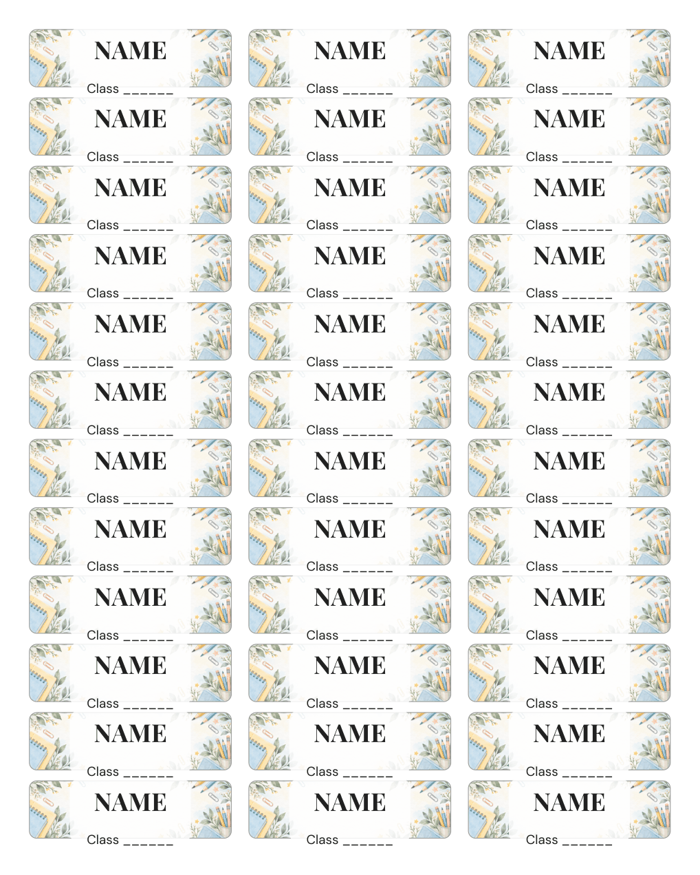 Preview of the first page of School name labels