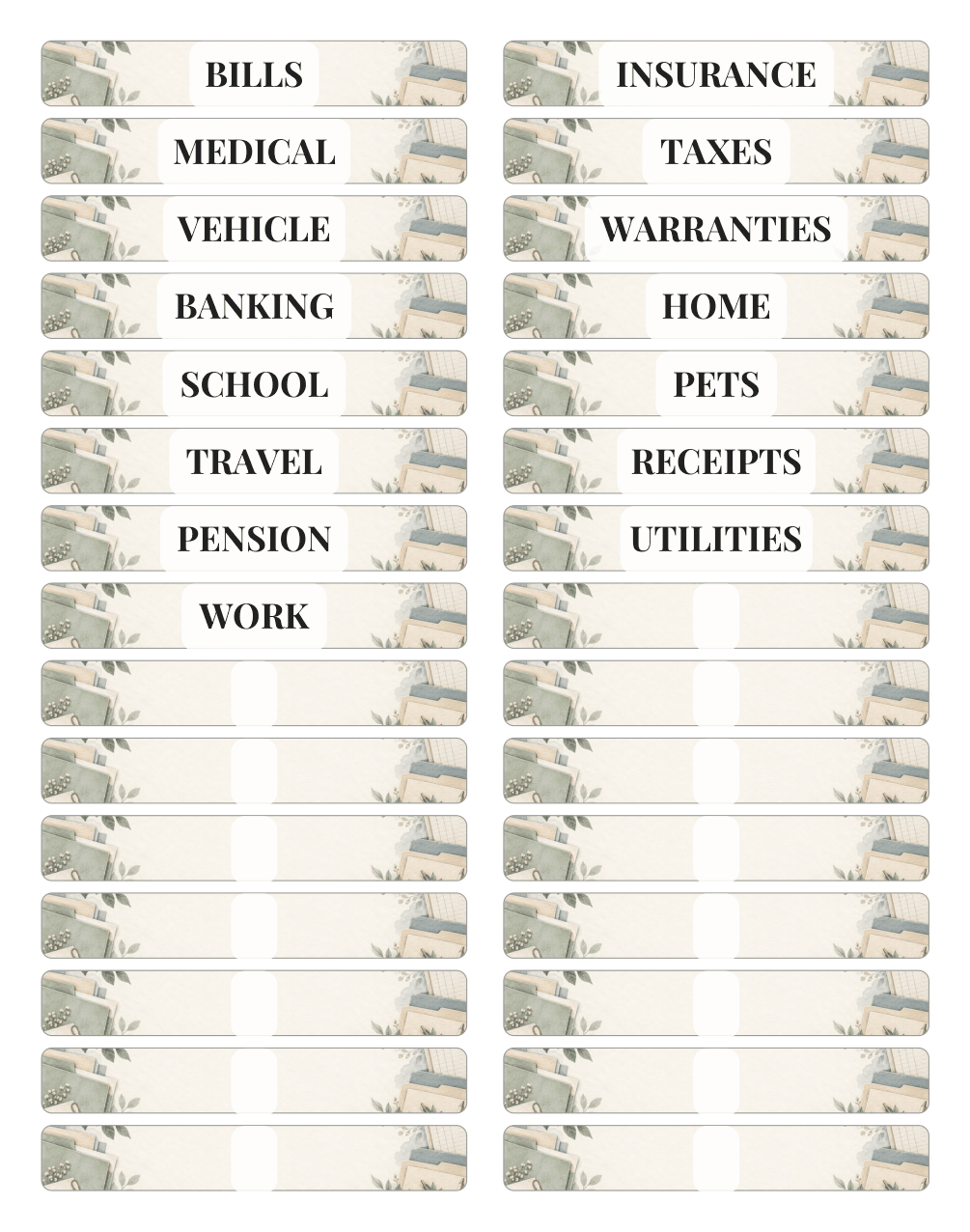 Preview of the first page of File folder labels